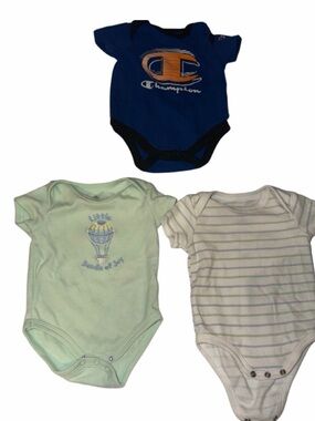 Baby Onesie Bundle 3pc | Champion + Striped + Green | Infant Outfit Set
